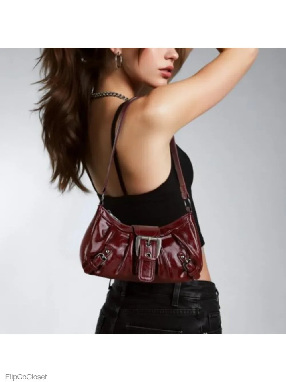 Women's Faux Leather Hobo Shoulder Bag with Top Handle